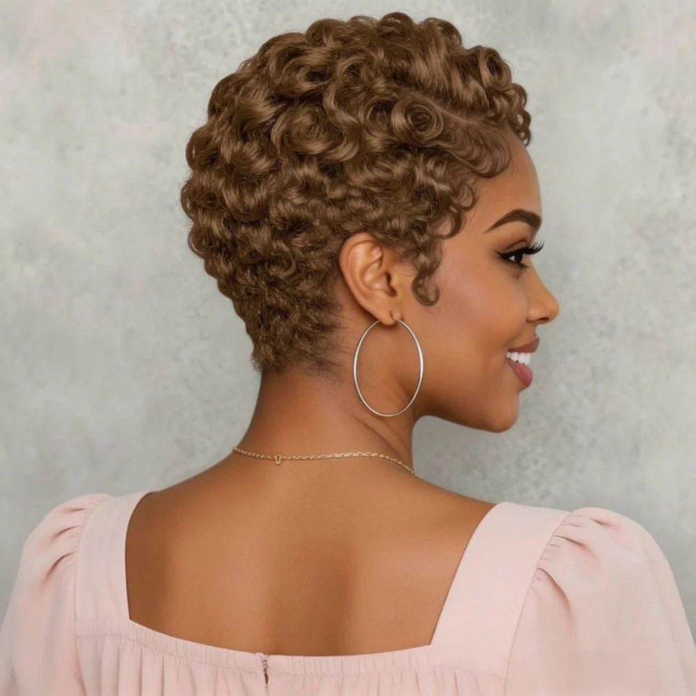 Natural 6 Inch Light Brown Short Curly Pixie Wig Lace Front 13x4 Human Hair for Everyday Look