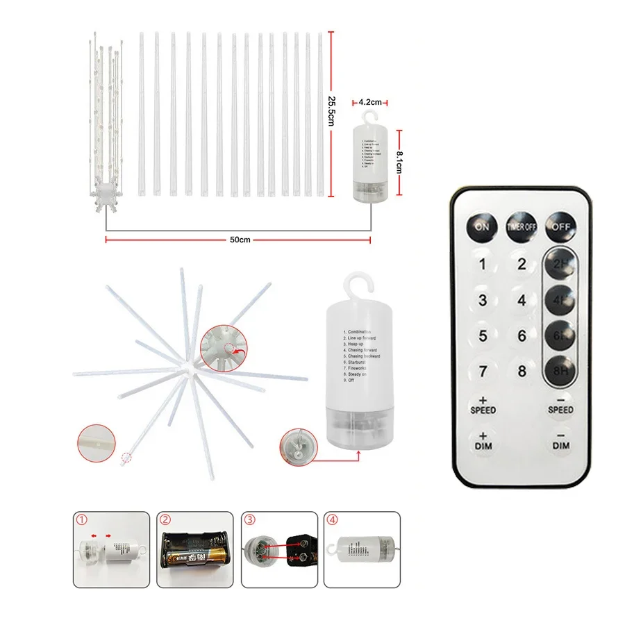 1 paquete de luces de meteorito de fuegos artificiales para exteriores, luz colgante de estrella estrellada con control remoto, bola de estrella de hadas, luz de paisaje
