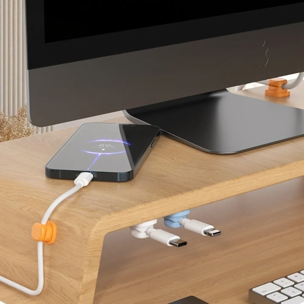 6pcs Adhesive Desktop Cable Organizer Adjustable Rotatable Under Desk Wire Holder Anti-Slip Wall Mount Cord Cable Organizer