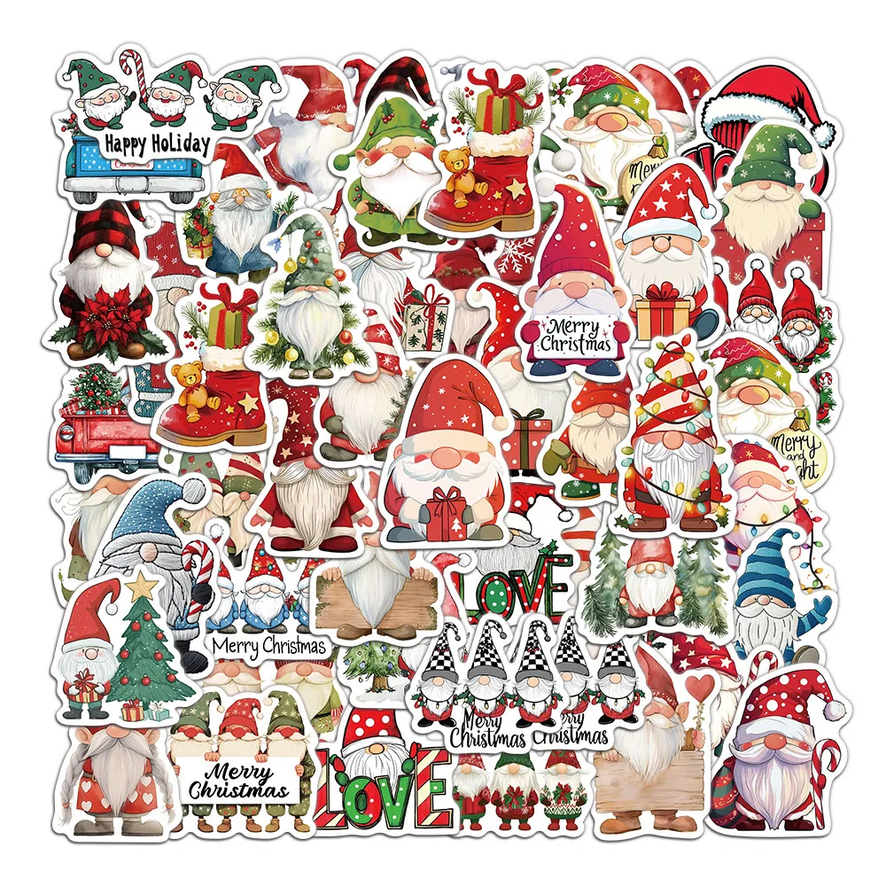 50PCS Creative Cute Christmas Dwarf Stickers with festive atmosphere, Santa Claus skateboard phone case waterproof sticker
