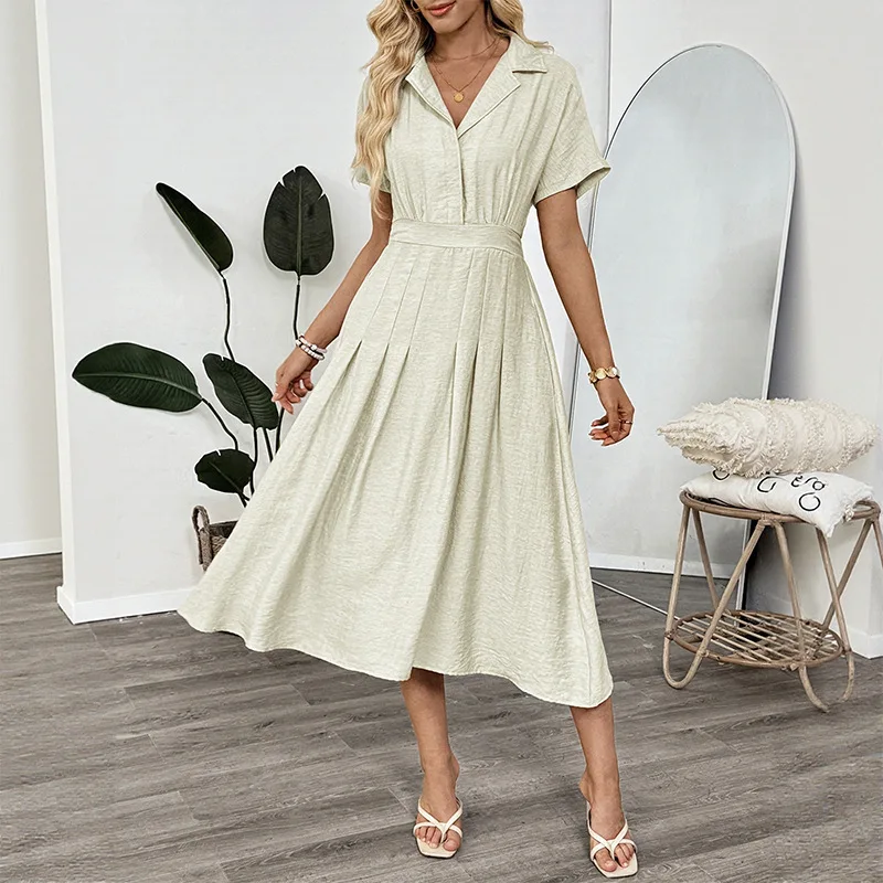 Lapel Waist Dress 2025 Summer Commuter Pocket Women's Shirt Dress