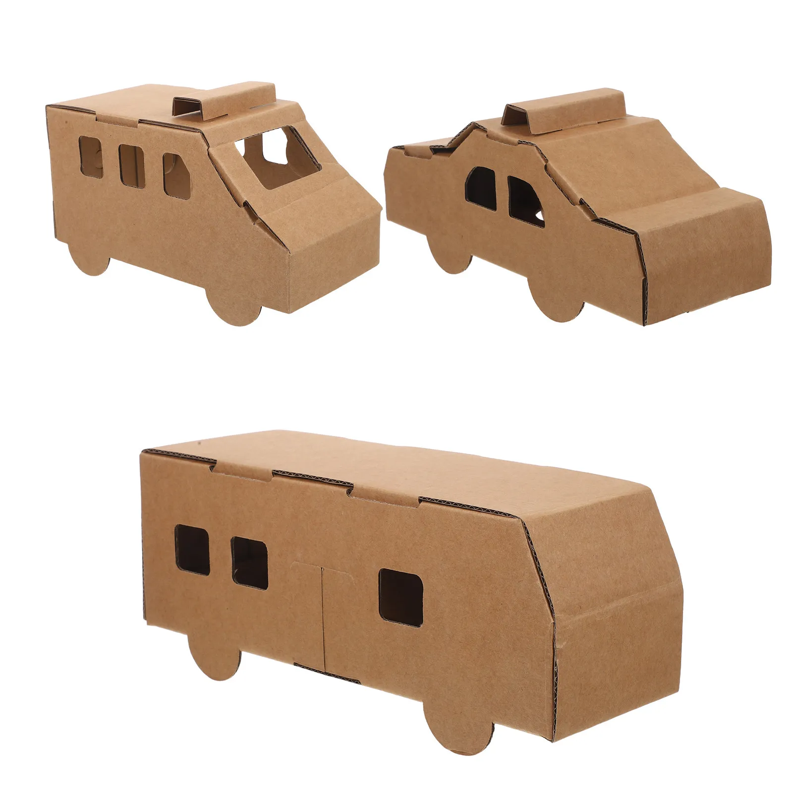 

3pcs Kids Diy Paper Vehicle Craft Kit Unfinished Cardboard Cars For Painting Assembling Educational Building Set Puzzles