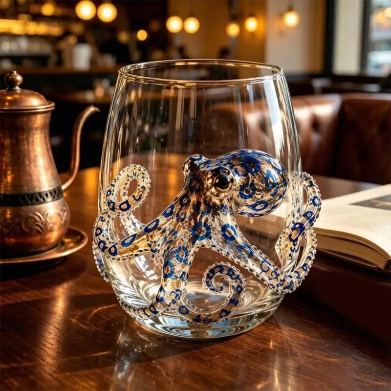 Octopuses Glass Cup Clear Decorative Drinking Glasses for Coffee Tea Water, Clear Desktop Drinkware Wine Cup for Home Bar Y5GB