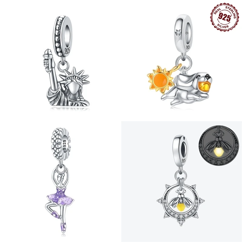 Original-Armband-Charms aus 925er-Sterlingsilber, Lady Liberty, leuchtende Glühwürmchen-Charms, Perlen, Damenmode, DIY-Schmuck, Geschenke, Herstellung