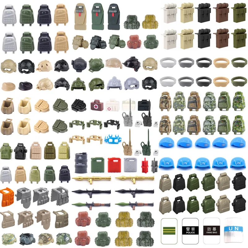 MOC Military Soldiers Figures Building Blocks Combat Backpacks Vests Belt Special Forces Helmet Shield Weapon Set Brick Toys S05