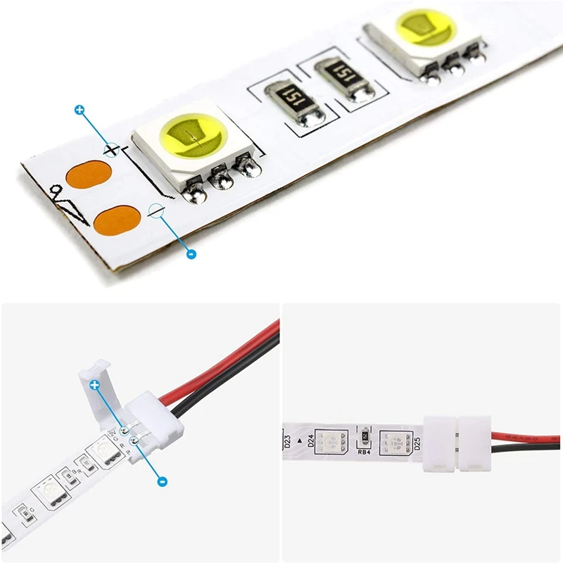 24 pezzi 8mm 2 pin connettore per striscia LED per 8 mm di larghezza flessibile SMD 3528 2835 luci di striscia LED monocolore senza saldatura