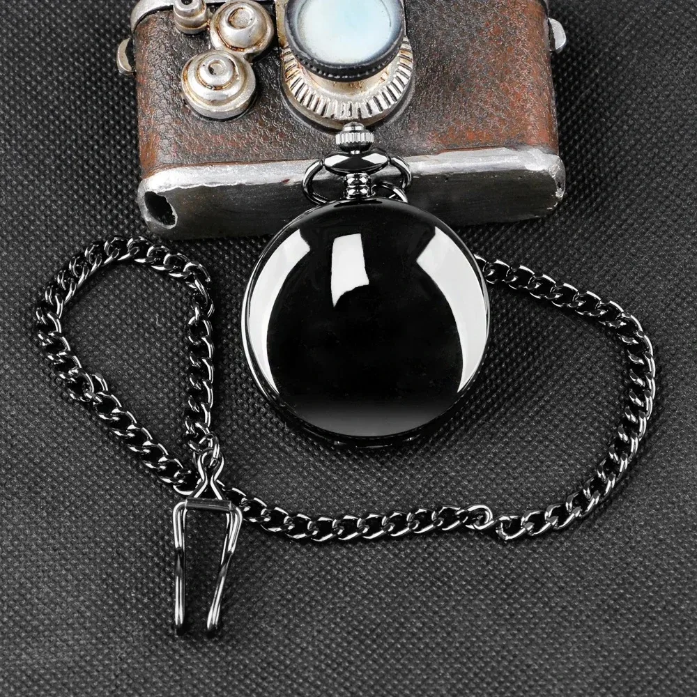 Steampunk Smooth นาฬิกาพ็อกเก็ตนาฬิกาสร้อยคอควอตซ์สีดําพ็อกเก็ต Fob นาฬิกาสําหรับบุรุษผู้หญิงวันเกิดงานแต่งงานครบรอบของขวัญ
