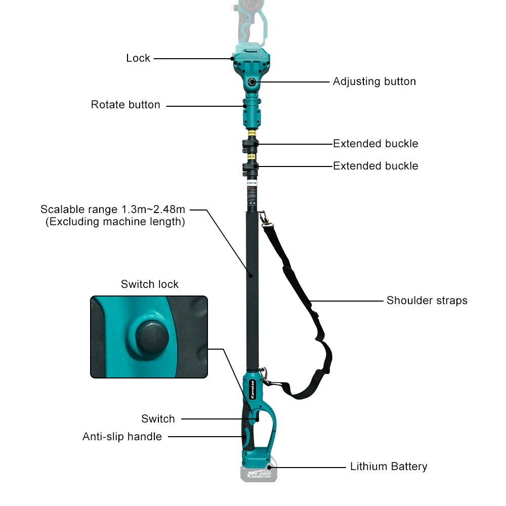 for Kamolee 2.5 meter extension pole suitable for electric scissor rechargeable chain saw 6-inch/8-inch hand saw