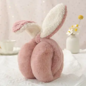 Lovely Rabbit Ear Muffs Soft Plush Ear Warmer Winter Earflaps Keep Warm Furry Earmuffs Foldable Cold Protection Ear Covers Sweet