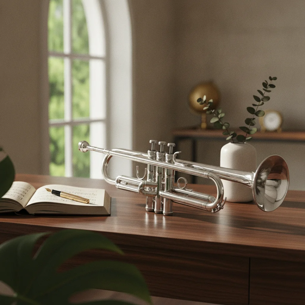 Trumpet with Cleaning Kit Polished 4-Valve Trumpet Brass Instrument Compact Portable for Students, Lessons, Band Practice
