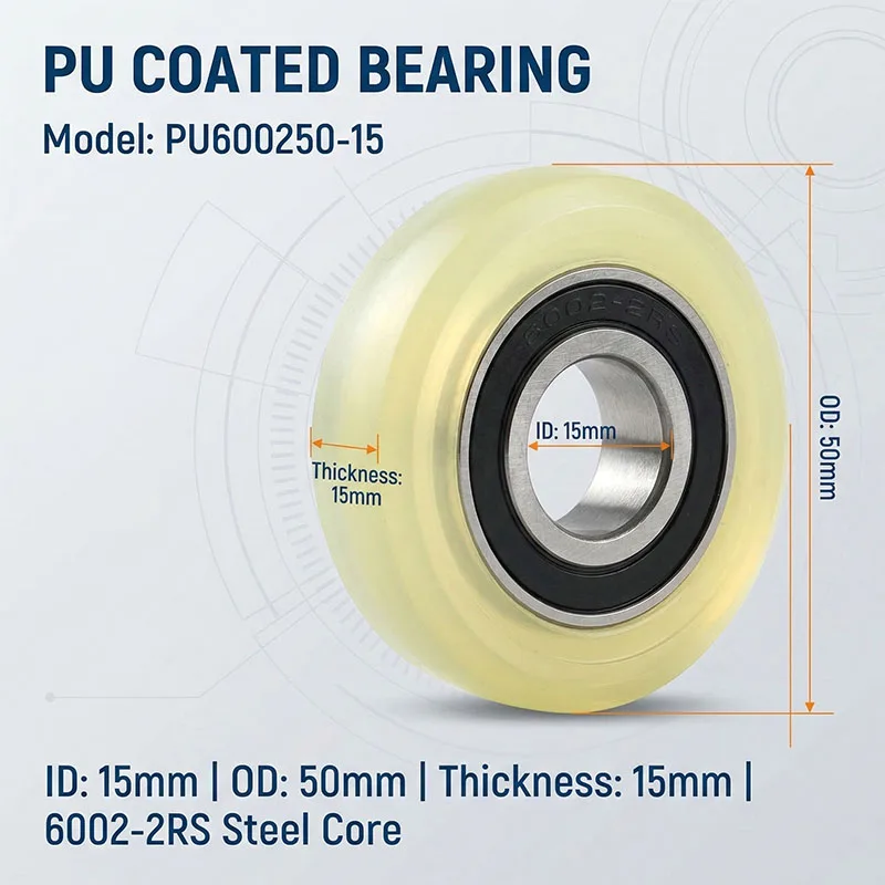 1pcs OD 50mm Arc-Shaped PU Bearing Pulley 50x15mm PUR600250-15 6002-2RS Polyurethane Rubber Coated Roller for Conveyor Automatio