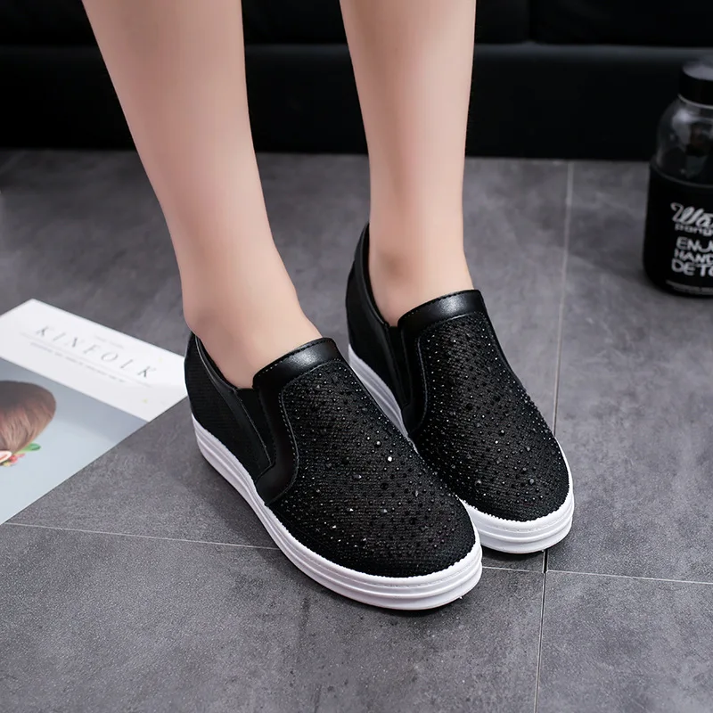 Spring summer slope heel women's breathable  increasing single shoe mesh round toe breathable slope heel casual sh