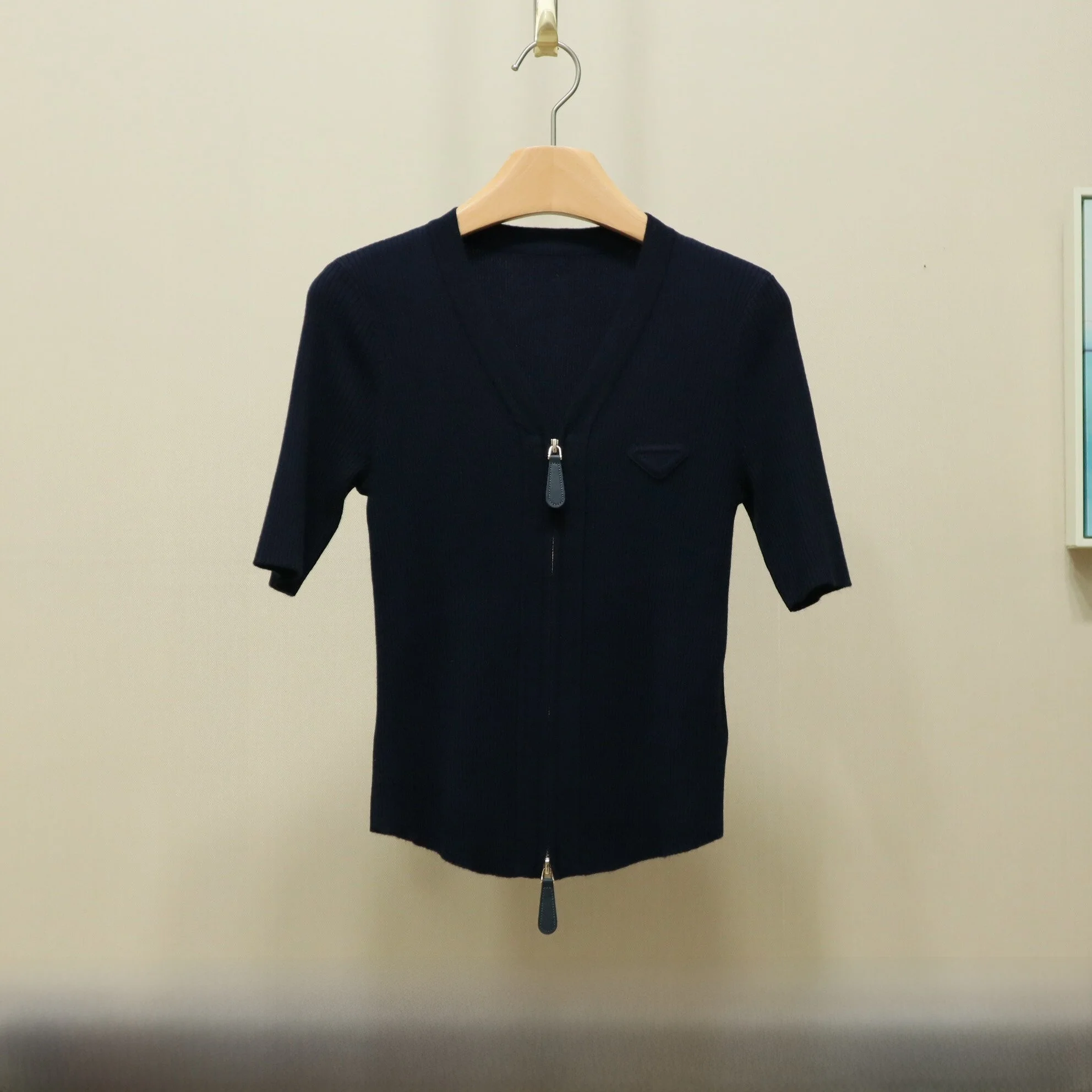 

Slimming Fitted Zipper Cardigan Spring New Arrival Women's Knitted Wear Polyester Wool Acrylic Nylon Short Sleeve Open Front