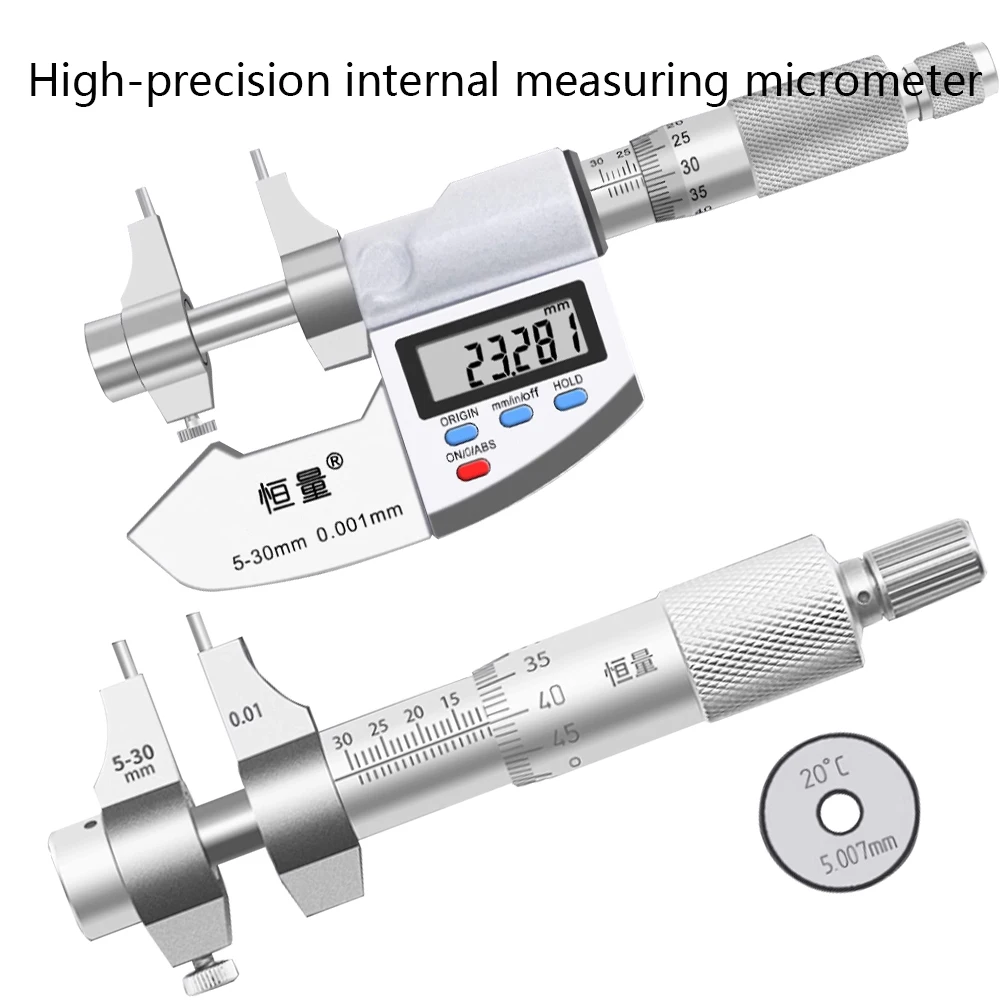 Stainless Steel Two-Point Inner Diameter Micrometer Internal Measuring Micrometer 5-30/25-50-75-100mm0.01N inner Diameter Ruler