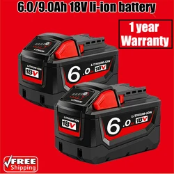 Batterie Lithium d'origine pour Milwaukee M18, batterie de rechange, capacité arc-en-ciel, 9.0 Ah, XC 48-11-10, 6.0, 1860