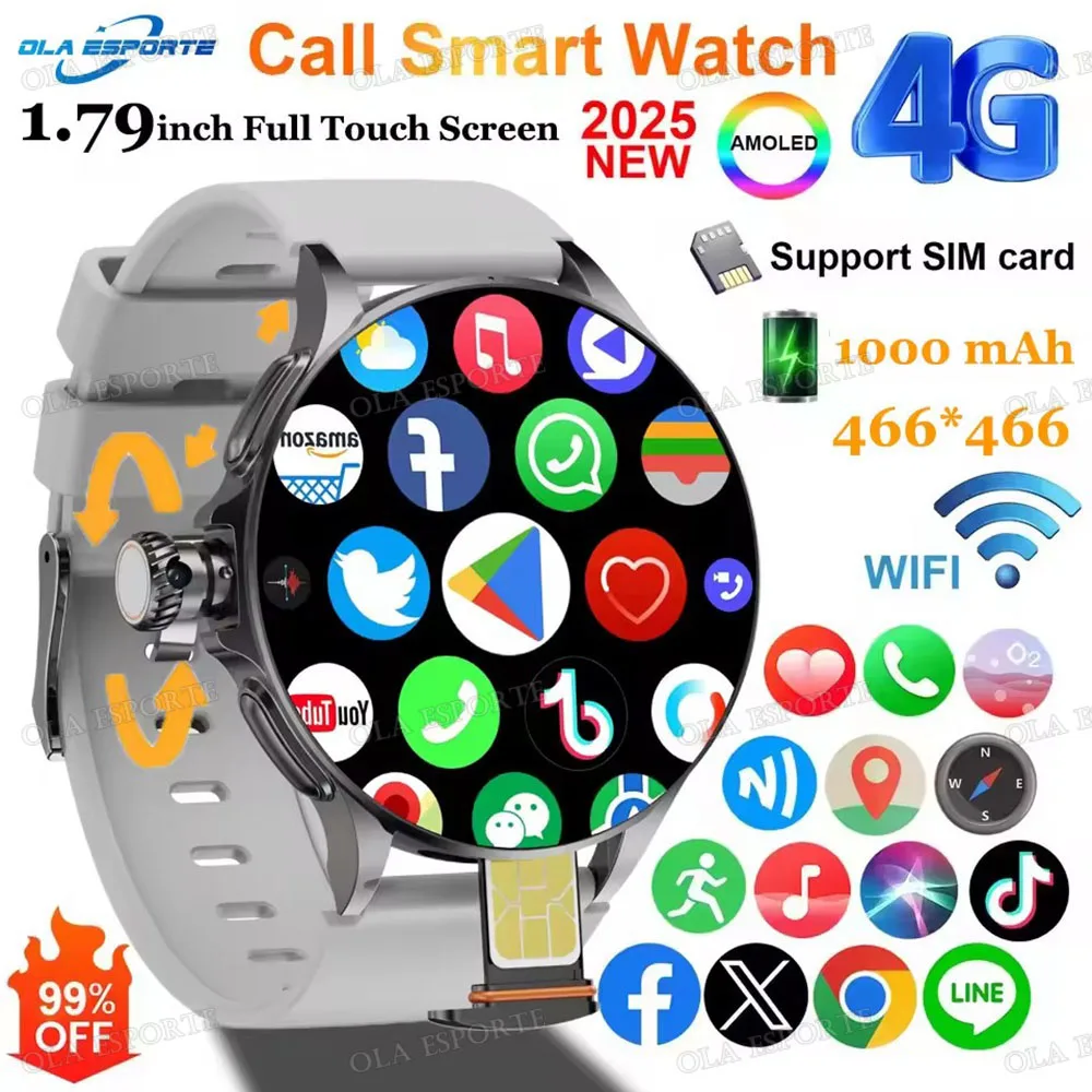 

4G Smart Watch For men NFC GPS 2G+16G Storage 466*466 HD Dual Camera 2G 4G SIM Card WIFI 1000mAh Fast Internet Access Smartwatch