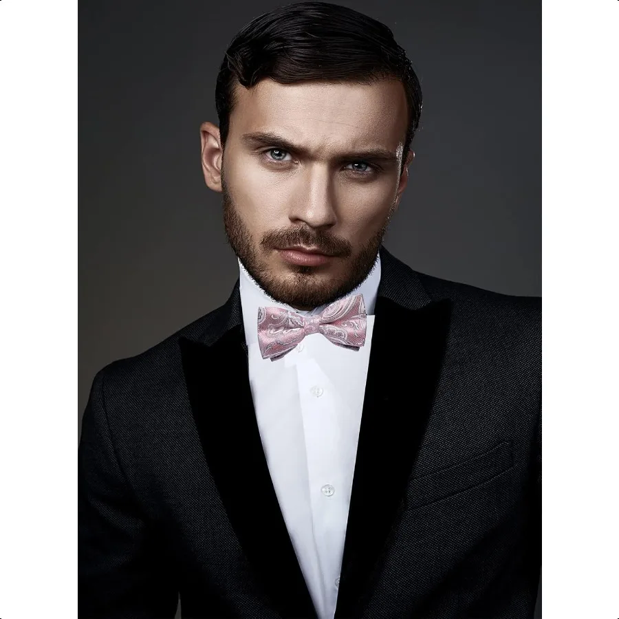 DiBanGu Paisley PreTied ผูกโบว์สําหรับผู้ชายผ้าไหมปรับ Bowtie และ Pocket Square Cufflinks สําหรับงานแต่งงาน