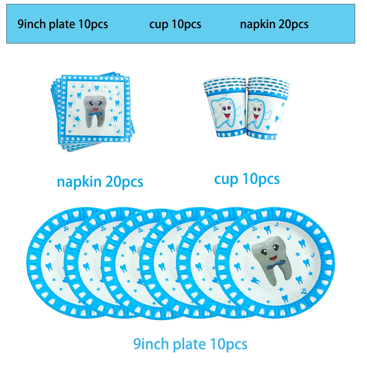 Blue My First Tooth Theme Birthday Party Decorations Disposable Tableware Balloon Banner Cake Toppers Kid Boys Baby Shower Gifts