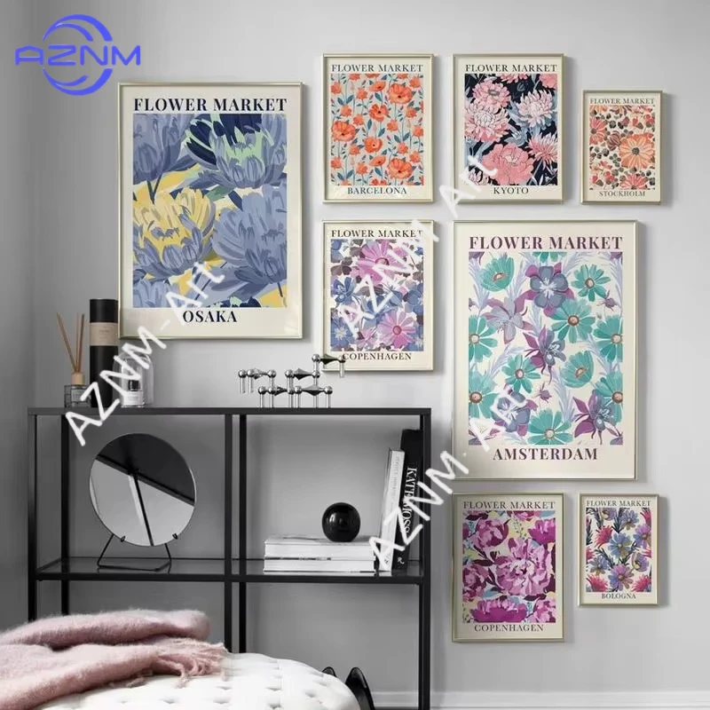 1 Stück Nordischer Blumenmarkt Leinwanddruck Berühmte Blumenkunst Poster und Drucke Moderne Wandkunst Bild für Wohnzimmerdekoration