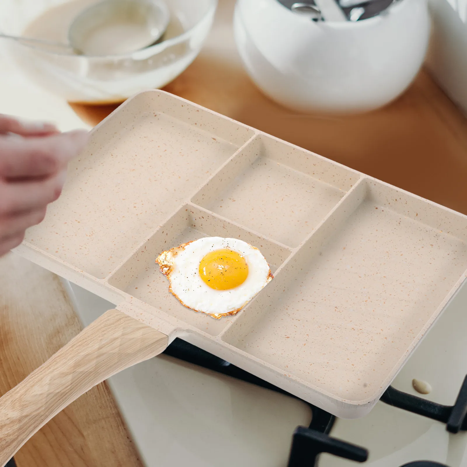Non-Stick Egg Frying Pan Multi-Groove Aluminum Alloy Nonstick Coating Handle Kitchen Breakfast Steak Frying Accessory