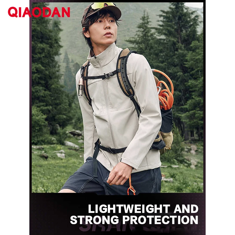 

QIAODAN Hiking Jackets Men 2026 Shanshen Waterproof Trench Coat Fleece Lined Outdoor Windbreaker Sportswear QXFFD3244028R