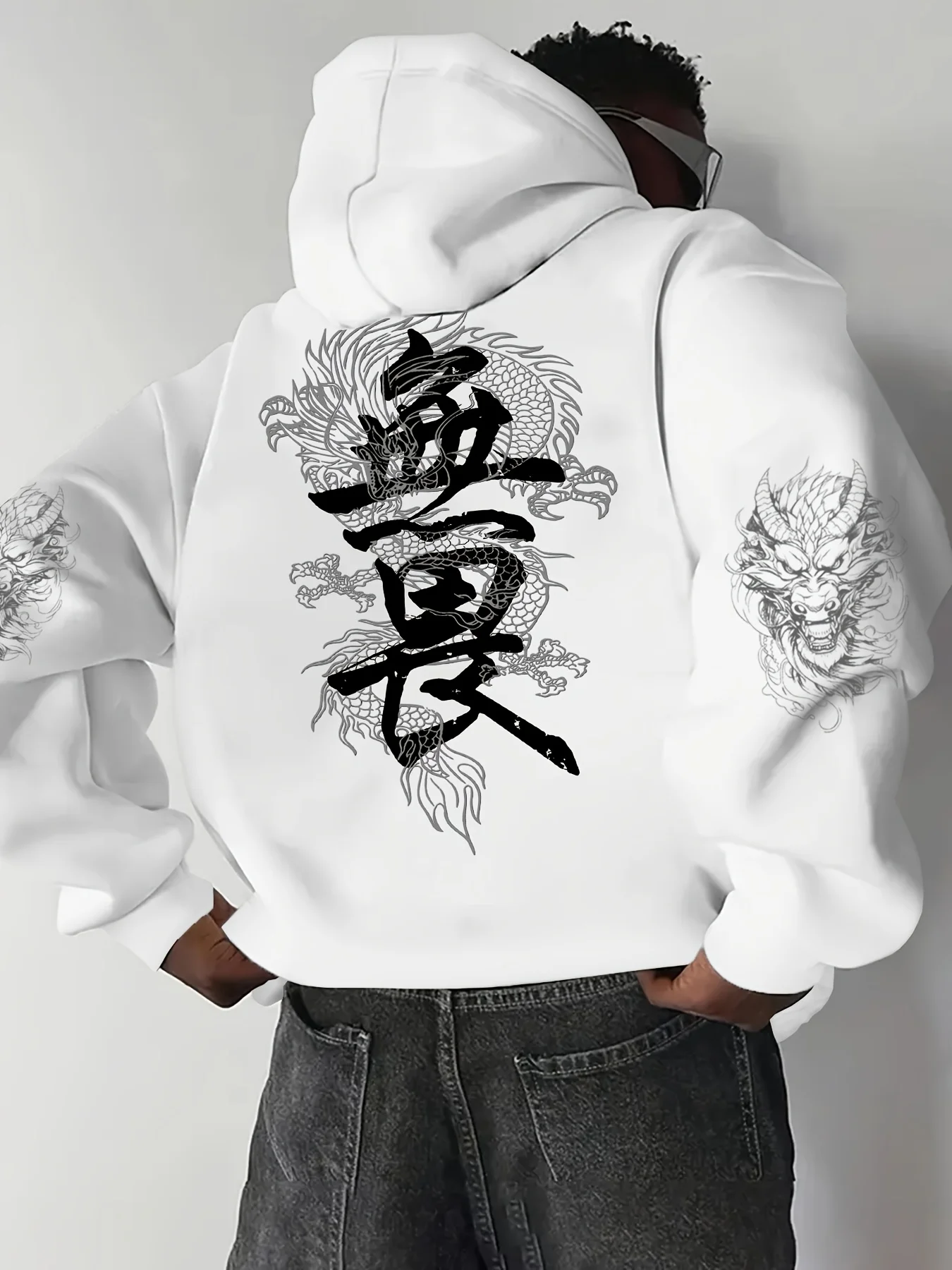 Men Autumn Winter Letter Print Fleece Hoodie, Versatile Sport Casual Loose Fit Long Sleeve Sweatshirt S-3XL