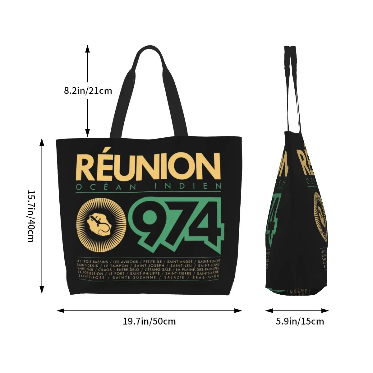 Custom Reunion Island 974 Canvas Shopping Bags Women Durable Large Capacity Groceries Shopper Tote Bags