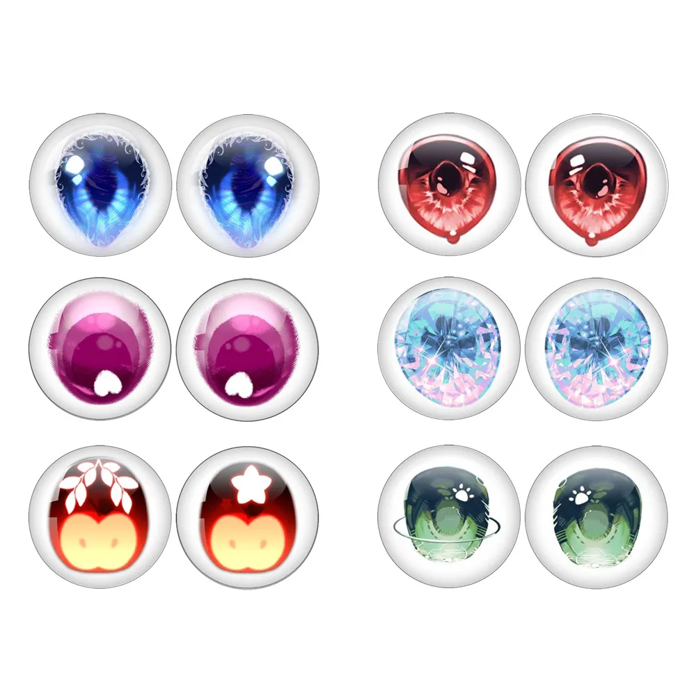 12pcs/Bag 14mm Blythe Doll Cute Pattern Eyes Chips Suitable Blythe Doll Super Thin Pupil Glass Cabochons Jewelry Accessories