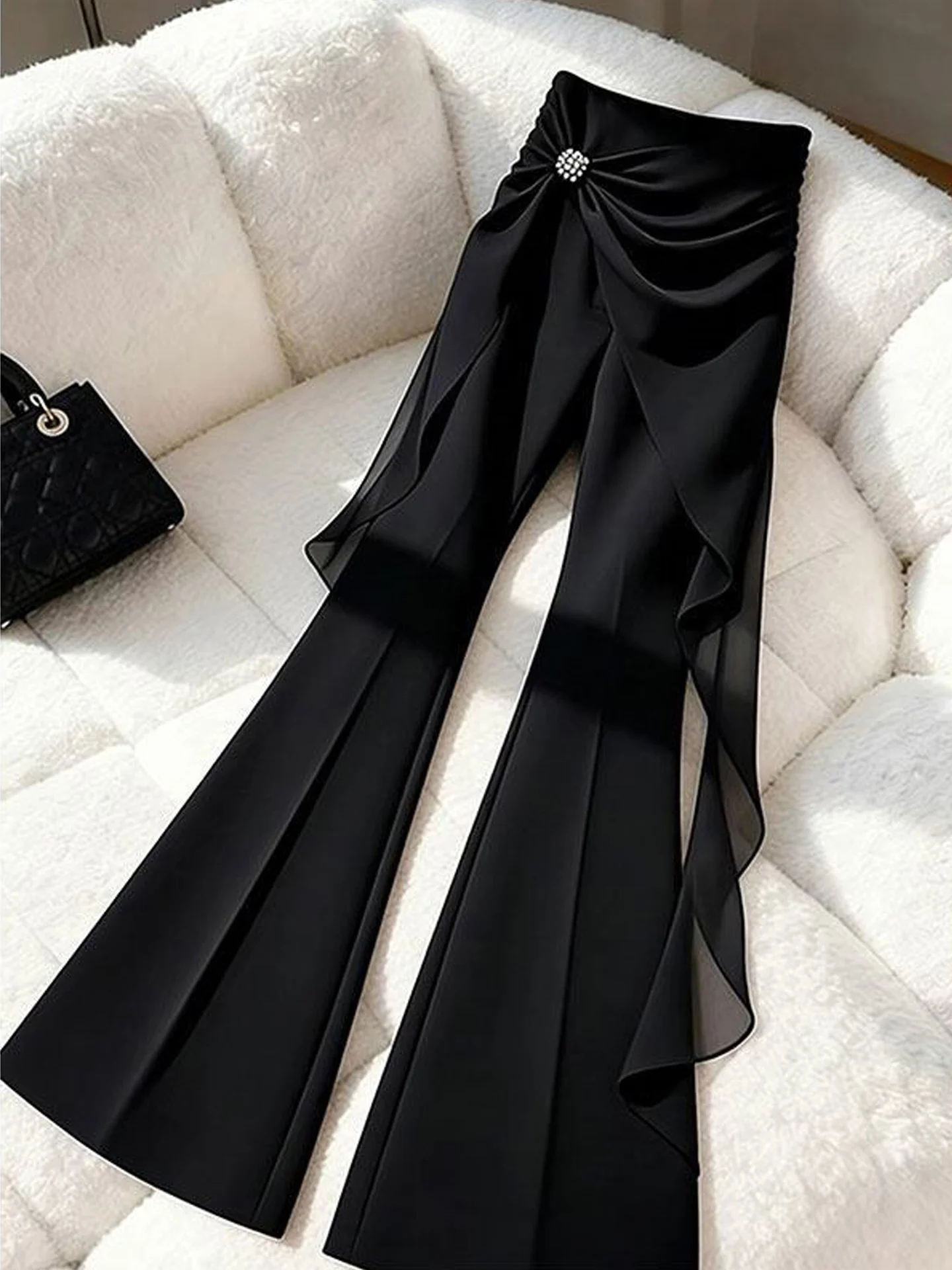 

Comfortable High Waist Bell Bottom Pants Women's Casual Trousers Pure Color Drapey Fabric Korean Style Summer New Style