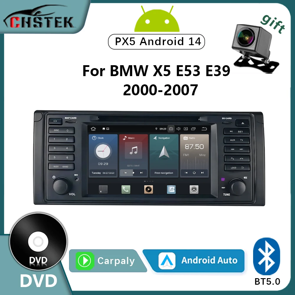 CHSTEK Android 14 Car Radio Carplay DVD Audio For BMW 5 E39 Series X5 E53 M5 Range Rover Land Rover 1996-2007 GPS Bluetooth WIFI