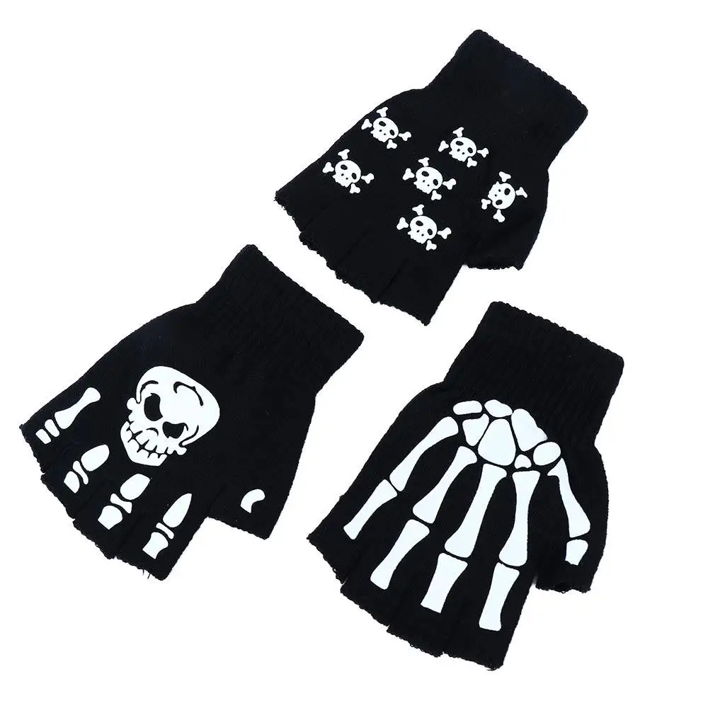 Outdoors Male Skeleton Non Slip Skull Full Finger Gloves Halloween Luminous Mittens Half-finger Gloves Fashion Accessories