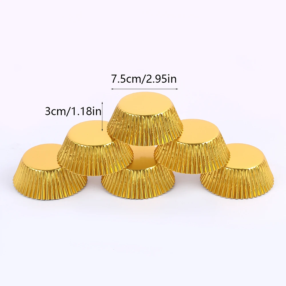100Pcs Foil Cupcake Liners Metallic Muffin Paper Cases Baking Cups Gold Sliver Rose Gold Red  Wedding Birthday Party Supplies