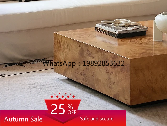 

Coffee Table Villa Living Room Skin Feel Retro Solid Wood Square Furniture