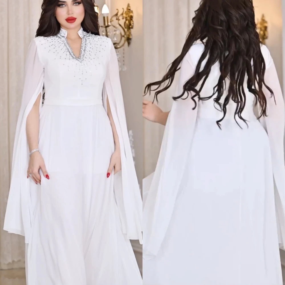 Customized  Charmeuse Rhinestone Wedding Party Sheath V-neck Bespoke Occasion Gown Midi Dresses Saudi Arabia  