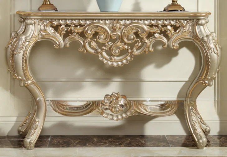 

European entrance table, living room, French villa, luxury large apartment, shelf corridor, aisle decoration