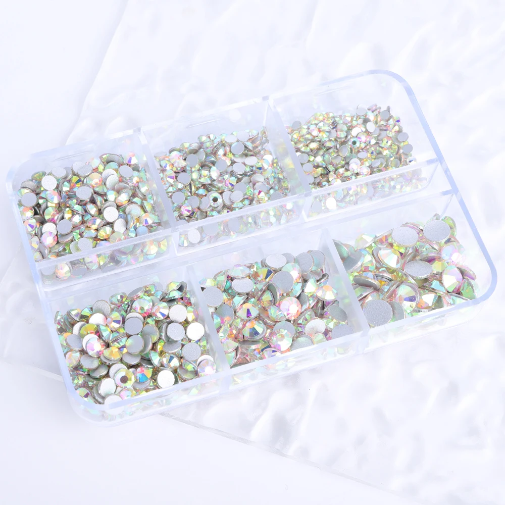 1440Pcs Mix Size SS6-SS20 6-Grid Glass Flatback Rhinestone Plating Color Stone Nail Decoration Multi Color Clothing Accessories