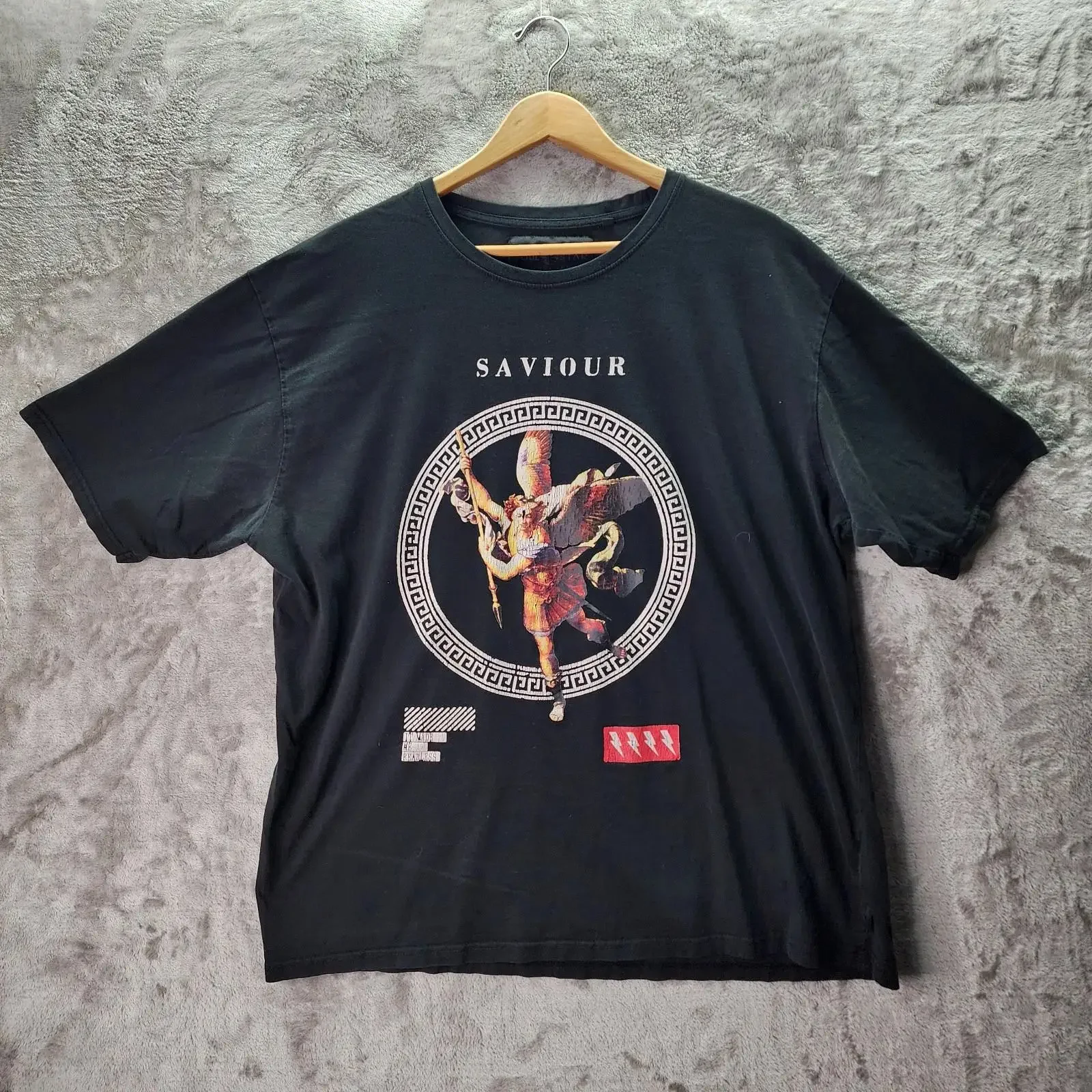 Soul Star Saviour T Shirt Men XL Black Angel Streetwear vintage Washed Stylish Slightly designer clothes Unisex graphic Casual