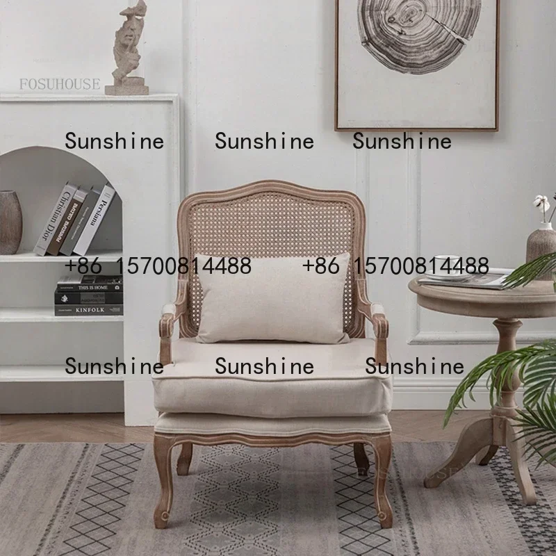 

American Rattan Living Room Chairs Design Study Furniture Home Fabric Backrest Chair Leisure Outdoor Courtyard Armchair