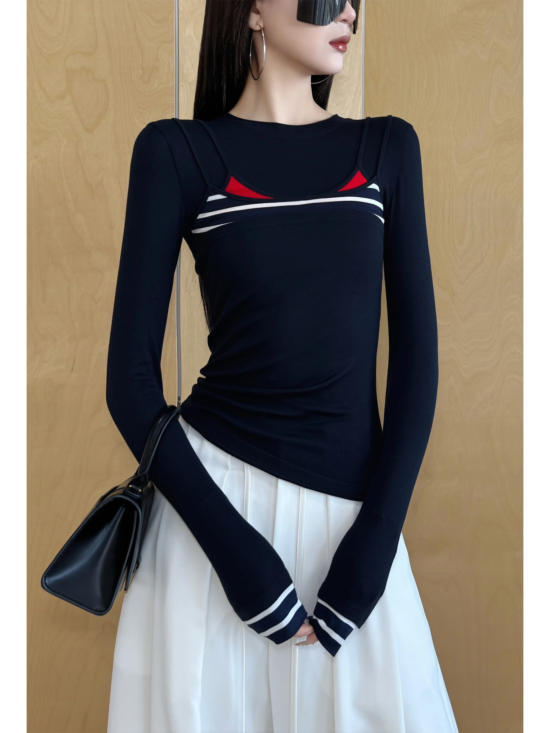 

Женский модный вязаный базовый слой NancyCavally Skin-Friendly 0 Prure Sensation из шерсти в морском стиле, имитация двухслойности