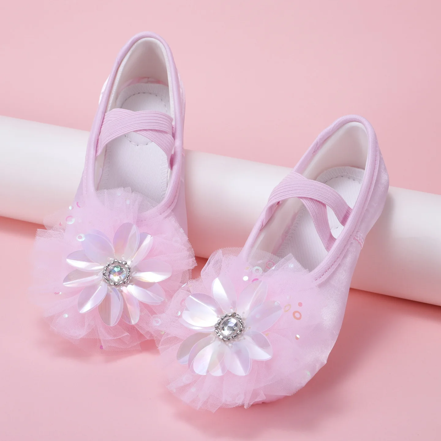 flower standard Dance shoes mesh children Ballet flat shoes Girl ballet shoes Women's winter footwear thick for dancing girls