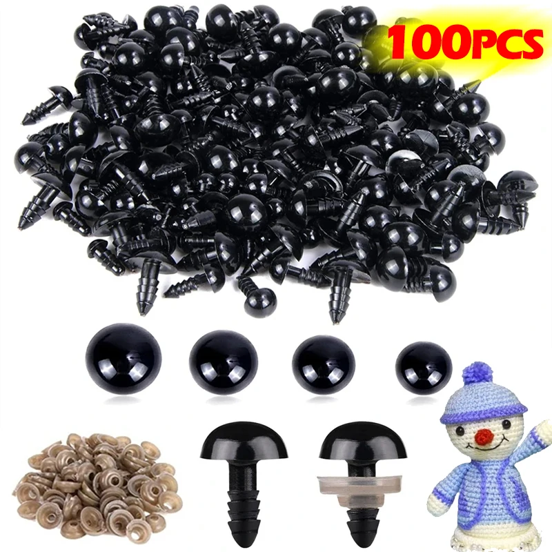 Black Plastic Doll Eye Acessórios, Artesanato, Decoração do olho do parafuso, DIY Set Teddy Bear, 6mm, 8mm, 10mm, 100Pcs