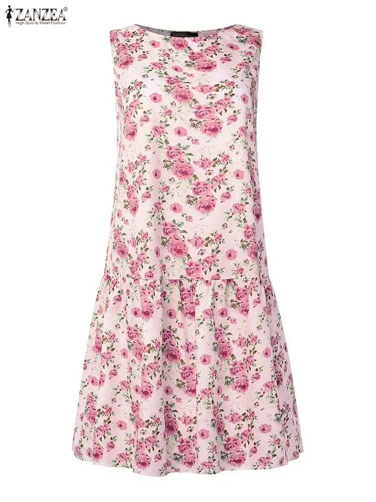 ZANZEA bohème imprimé fleuri robes femmes été Robe d'été mode sans manches à volants genou longueur fête robes Robe Femme