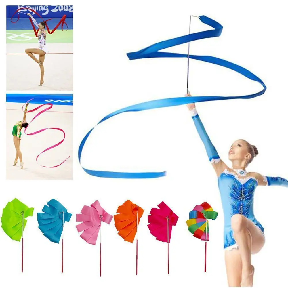 2M/4M Colorful Rythmic Gymnastics Ribbon Dance Ribbon Rhythmic Art Gymnastic Ballet Streamer Twirling Rod Stick Training