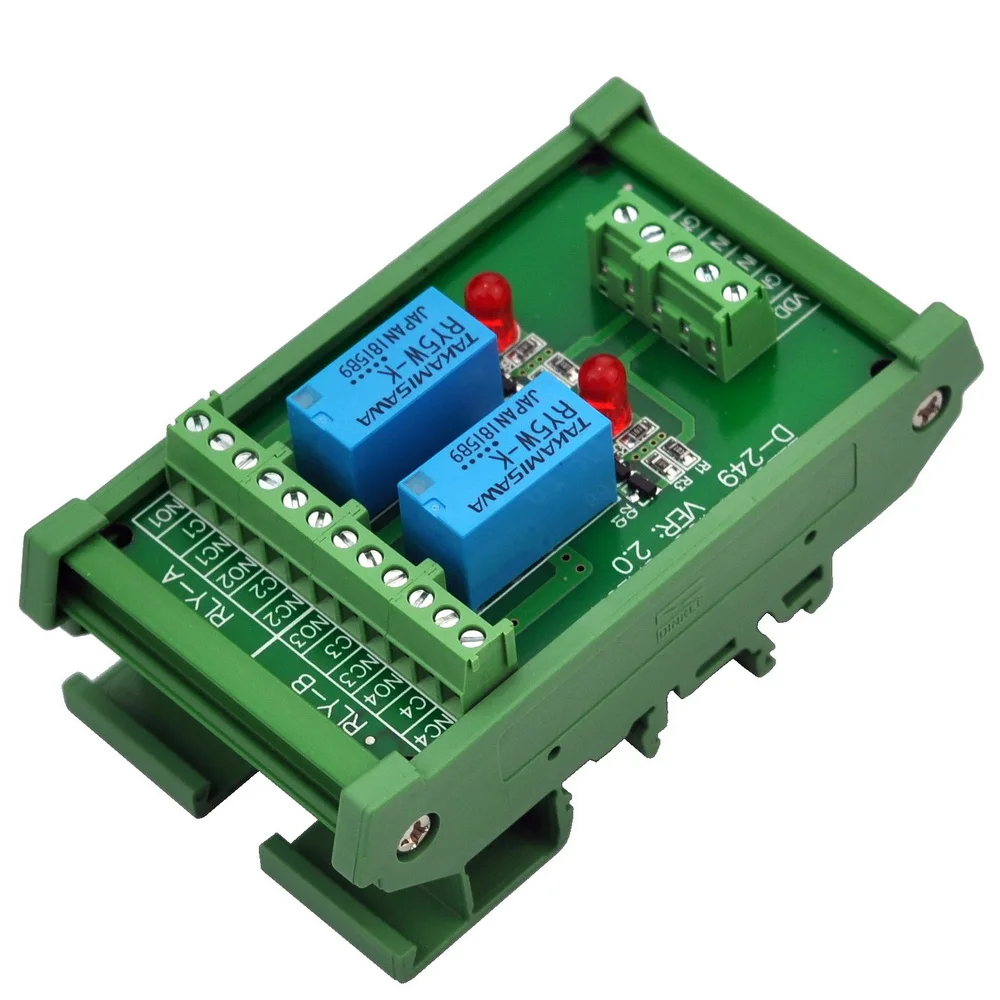 ELECTRONICS-SALON DIN Rail Mount 2 DPDT Signal Relay Interface Module, DC 5V Version.