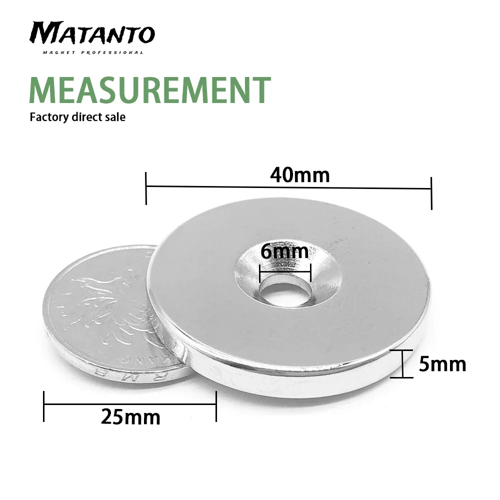 1/2/5/10/15PCS 40x5-6mm Hatalmas Mágnes 40x5mm Terrier 6mm Menet countersunk Mágneses N35 ndfeb Neodímium Korong magnets 40*5-6mm