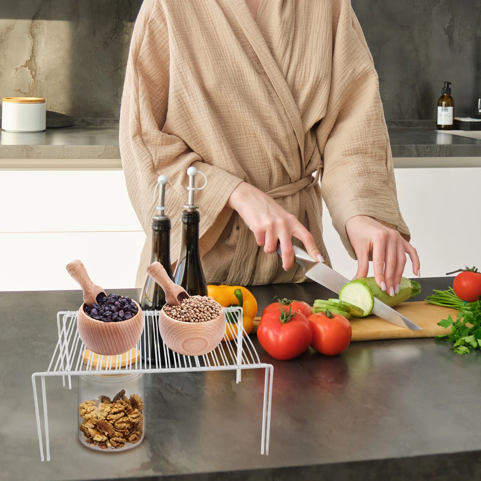 

Kitchen Condiment Rack Expandable Metal Storage Shelf For Cabinet Organizing Spices Dishes Adjustable Wire Rack