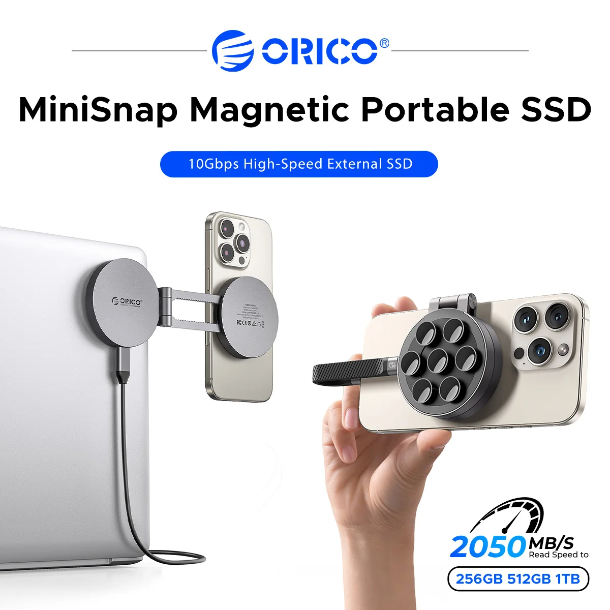 ORICO SC20Pro 20Gbps Suction Cup Portable SSD Type-C External Solid State Drive Phone Holder For Laptop IPhone15 Android