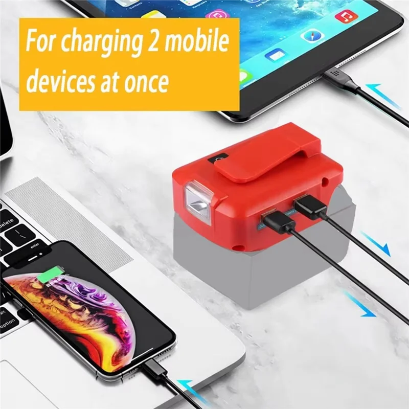 Abmr-para adaptador de bateria de 18v 14.4v-18v adaptador de bateria com luz de trabalho led 5v usb tipo-c porta de saída 18650 bateria