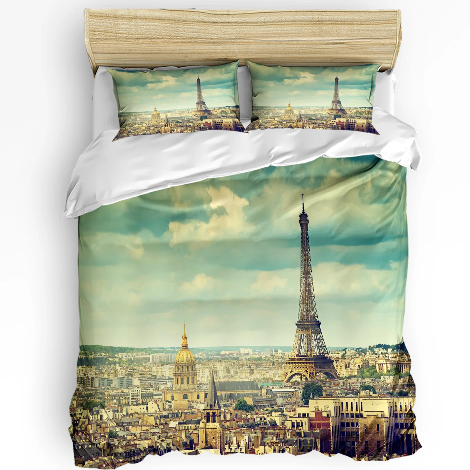 

France Paris Eiffel Tower City 3pcs Duvet Cover Set with Pillow Case Double Comforter Bedding Set Quilt Cover Couple Bed