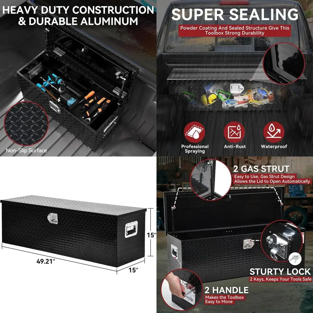 

Усиленный выдвижной ящик-органайзер для грузовиков (49 дюймов), сейф-ящик для хранения из рифленой стали для пикапов, автодомов и прицепов с замком и ключами